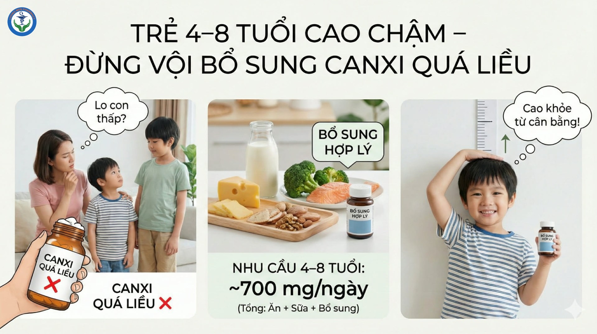 TRẺ 4–8 TUỔI CAO CHẬM – ĐỪNG VỘI BỔ SUNG CANXI QUÁ LIỀU