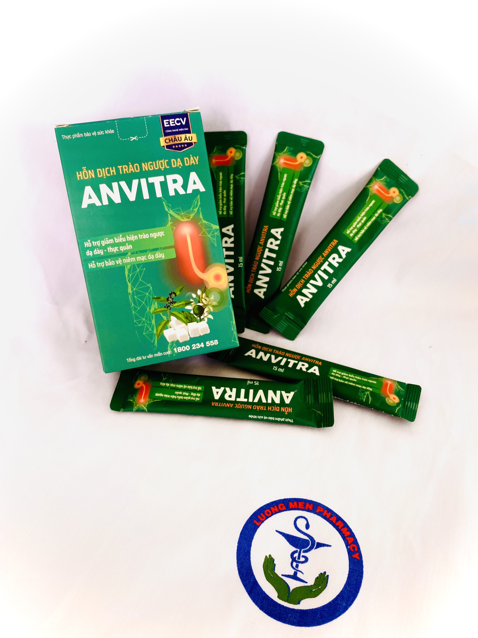 Hỗn dịch trào ngược dạ dày ANVITRA (xanh) hộp 15 gói